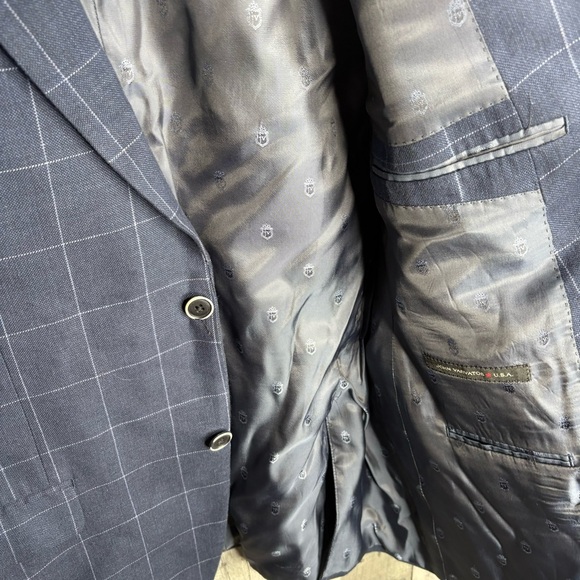 John Varvatos suit jacket blazer sports coat windowpane plaid linen navy 42L - Picture 5 of 5